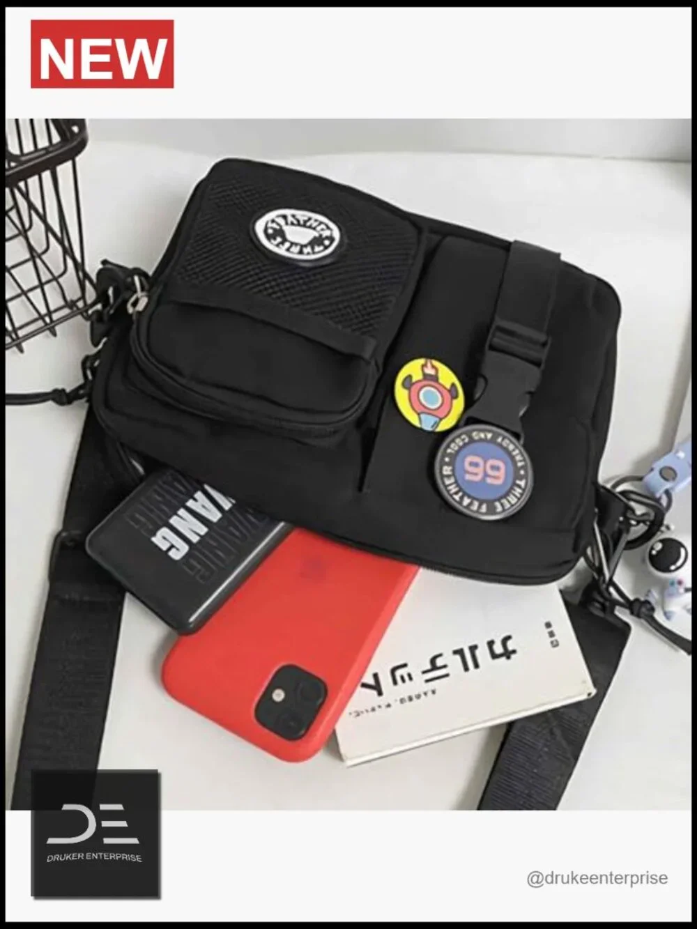 Multifunctional Nylon Messenger Sling Bag with Astronaut Keychain -